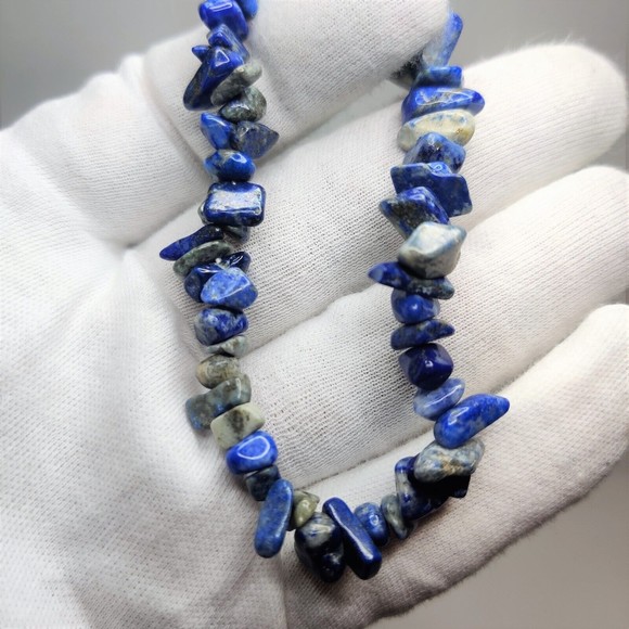 Lapis Lazuli Stretch Bracelet 5-8mm chip natural stone includes felt pouch-CB01 - Picture 8 of 9